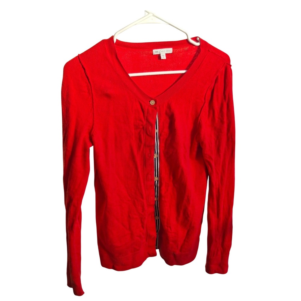 Gap Womens Red Cashmere Blend Button Front‎ V-Neck Cardigan Sweater Medium